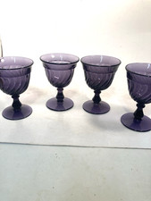 Fostoria Colony Drinking Glasses, set of 4, TALL STEM, Purple, Irradiated picture
