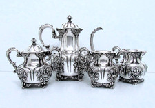 1886 MERIDEN B. CO. VICTORIAN AESTHETIC ROCOCO REVIVAL REPOUSSE 4 PC.TEA SET picture