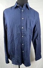 NWOT Sonoma Blue Solid/Plaid Button-Front Gauzy Cotton 2-Layer L/S Shirt L picture