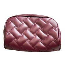 Betsey Johnson Quilted Heart Cosmetic Bag Burgundy Faux Leather Makeup Pouch picture
