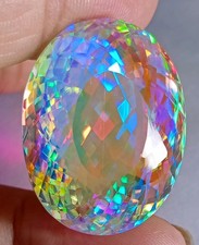 Oval Rainbow Color Mystic Quartz 60.10 Ct Certified Loose Gemstone Natural picture