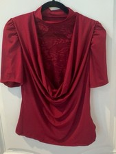 SHEIN 0XL Burgundy Lace Cowl Neck Draped Top Puff Sleeve Plus Size Dressy picture