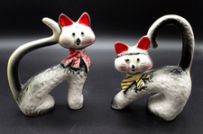 Vintage MCM Anthropomorphic Cat Salt Pepper Shakers Ceramic Pair 3