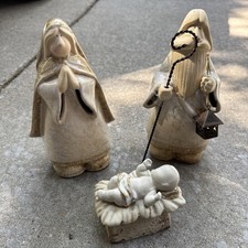 Vintage Ceramic Set Nativity Joseph Mary Baby Jesus 3 Pc Christmas 8”Beige picture