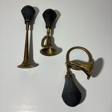 Set Of 3 Antique Brass Rubber Squeeze Bulb Horn Model T Buggy Auto Car WORKS picture