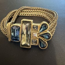 VINTAGE SILPADA KR BRASS & SWAROVSKI CRYSTAL BLUE STREAK BRACELET RETIRED picture
