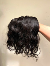 Human Hair Topper Hairpiece Natural Black Curly Free-Part 4 Clips picture