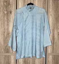 Dosa  Silk Top Women Size 2 Mandarin Collar Long Sleeve Boho Lightweight Blue picture