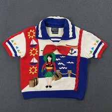 Berek Marta D Sweater Womens Medium Hand Knit Girl Travel Sail Boat Bow VTG 80s picture