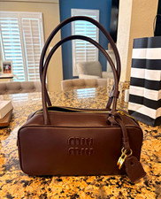 Miu Miu Brown Small Satchel Top Handle Zip Closure Gold Hardware Bag Charm picture