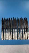 Lander Frary Clark Mother of Pearl Fruit Knives Sterling Ferrules Lot of 12 picture