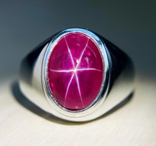 Genuine Lindy Star Ruby Men's Ring Vintage Brass Star Ruby Jewelry Signet Ring picture