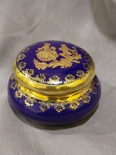Vintage Limoges France Round Cobalt Blue Gold Powder Jar picture