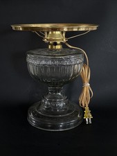 Antique Vintage Converted GREEK KEY Patterned Glass Hurricane Lamp 10”  Fitter picture