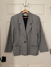 Country Suburban Vintage 90’s Plaid Womens L (14 ) Boxy Blazer Blue Green White picture