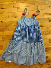 Boden Striped Tiered Dress Size 6-7Y Blue White Tassels picture