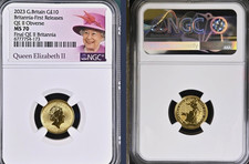 2023 G Britain £10 BRITANNIA GOLD & QE II Obverse  NGC MS70 First Releases 🇬🇧 picture