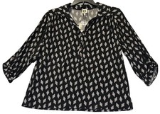 Anne Klein Womens Plus Size 1X Black & White Diamond Pattern 3/4 Sleeve Knit Top picture