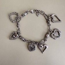 VTG Brooch Brighton L'Amore Hearts Charm Bracelet Retired Silver Tone Dangle picture