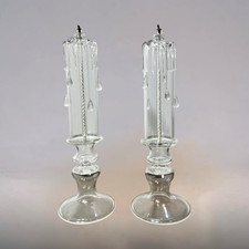 Vintage Catskill Mountain Crystal Oil Candles Pair Hand Blown Glass Drip 9”  picture