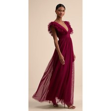 Lulus Simply Delighted Burgundy Mesh Ruffled Backless Maxi Dress XL picture
