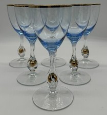 RARE Lyngby Amethyst Blue Danish Crystal Wine Glass Stems (6) Gold Ball 7