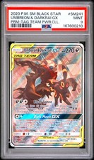 2020 POKEMON SM BLACK STAR PROMO #SM241 UMBREON & DARKRAI GX PSA 9 picture
