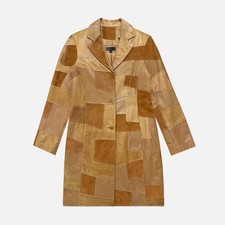 Vintage 90s Elements by Vakko Patchwork Leather Penny Lane Trench Coat Jacket S picture
