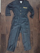 Vintage S.L. Petites Utility Jumpsuit Gold Button Military Airline Style Petite picture