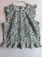 Anthropology Solitaire Women's Floral Eyelet Ruffle Hem Blouse New picture