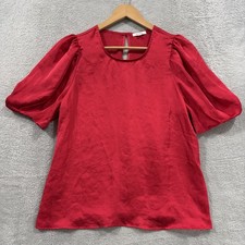 Pleione Blouse Women's Large Balloon Short Sleeve Babydoll Y2K Boho Coquette Red picture