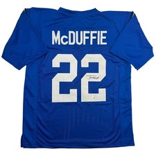 Autographed/Signed Trent McDuffie Los Angeles LA Blue Football Jersey BAS COA picture