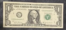 Fancy Serial Number $1 Bill 6 Of A Kind Consecutive 4s Block Near Solid Dollar picture