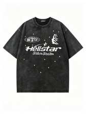 Hellstar Graphic Tee Vintage Washed Black Streetwear Unisex Casual T-Shirt picture