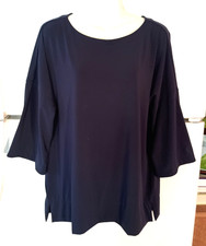NEW WOMEN'S CHICO'S EASY CHIC NAVY BLUE 3/4 SLEEVE RELAXED TOP SIZE 1 M NWT picture