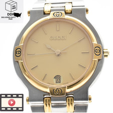 Vintage [Exc+5] GUCCI 9000M Gold lvory Dial Date Quartz Men's Watch 30mm picture