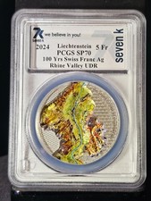 2024 Liechtenstein 1 oz Silver Rhine Valley 100 Yrs 5 Swiss Franc PCGS SP70 7k picture