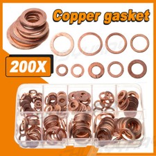200x/Kit Solid Copper Crush Washers Gasket Set Flat O-Ring Seal Assortment picture
