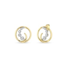 1/2 TCW Mined Diamond Wave Swirl Studs 10K Yellow Gold Round Circle Earrings picture