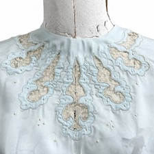 Vintage 1950s Blouse de Jour Dacron Lace Applique Ice Blue Top Size 34 picture