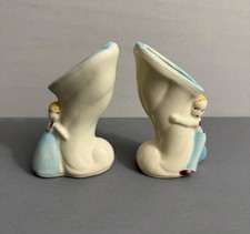 VTG Shawnee Pottery Dutch Boy 1265 & Girl 1275 Cornucopia Vase Planter Pair MCM picture