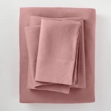 NEW Casaluna™ Full 100% Washed Hemp Solid 4 pcs Sheet Set Rose EcoFriendly SOFT picture