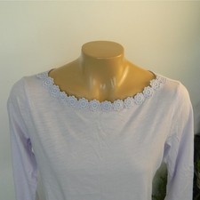 Loft Top Women Medium Lilac Purple 3/4 Sleeve Lace Trim Boat Neck Slub Cotton picture