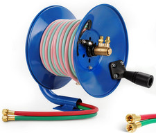 Blue Manual Twin Welding Hose Reel - Holds 100 Ft of 3/8