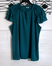 Cato Top Women's Size 22/24 Teal Blue Short Sleeve Round Neck Blouse picture