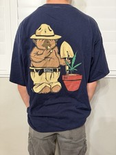 Vintage 1996 Smokey Bear THC Weed Parody T Shirt XL Navy 90s Cannabis Rare picture