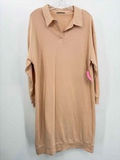 Pre-Owned Zara Tan Size Large Knee Length Long Sleeve Dress picture