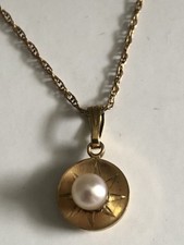 Vintage Victorian Starburst 14K/12K Gold-filled Necklace, Real 4.6mm Pearl, 18” picture