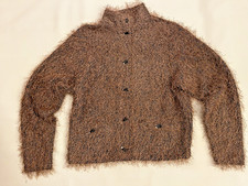 Vntg Jamie Sadock Cardigan Button-Front Sweater Jumper Sz Sm Brown Furry Artsy picture