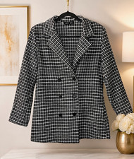 SHEIN Houndstooth Blazer Jacket Double Breasted Plaid Dark Academia Preppy Sz M picture